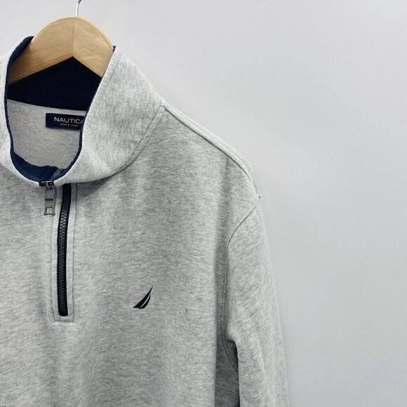 Nautica Mens Size XL 1/4 Zip Mock Neck Fleece Lined Pullover Sweatshirt in Gray - Picture 2 of 5